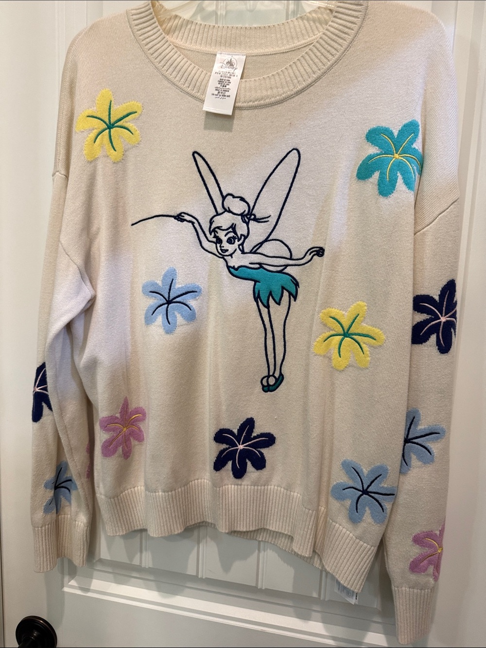 Disney Tinker Bell Cream Embroidered Floral Sweater